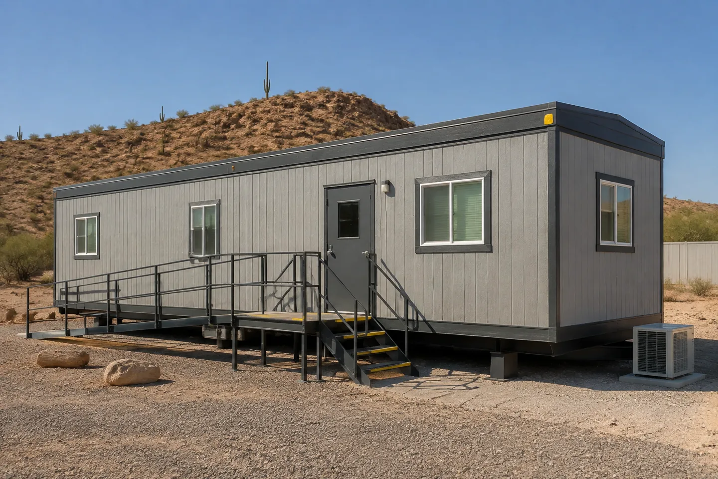 Mobile office or classroom building in a Arizona project setting