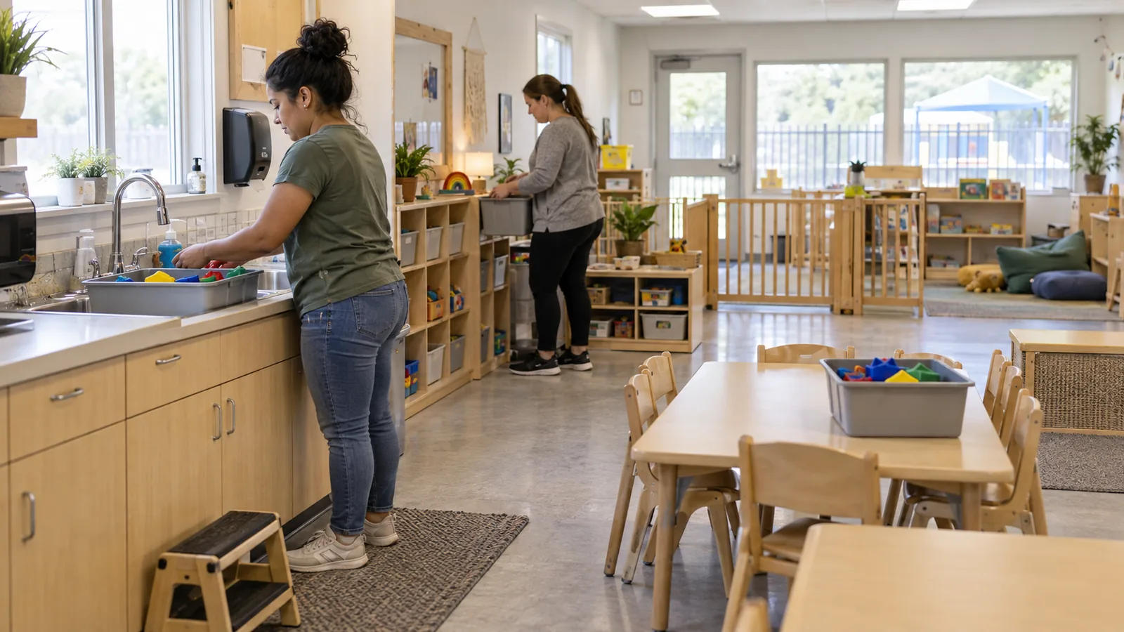 Learning room with child-height furnishings and storage