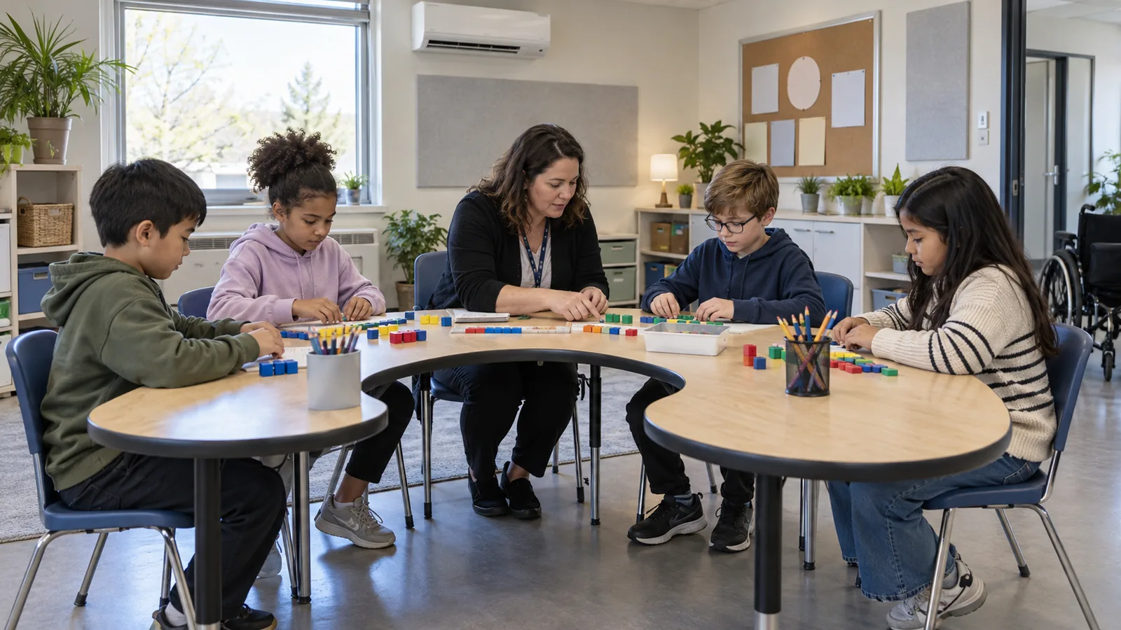 Classroom arranged for small-group instruction