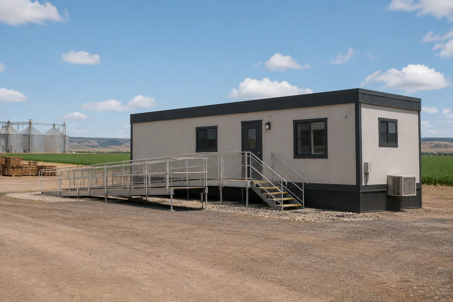 Mobile office or classroom building in a Idaho project setting