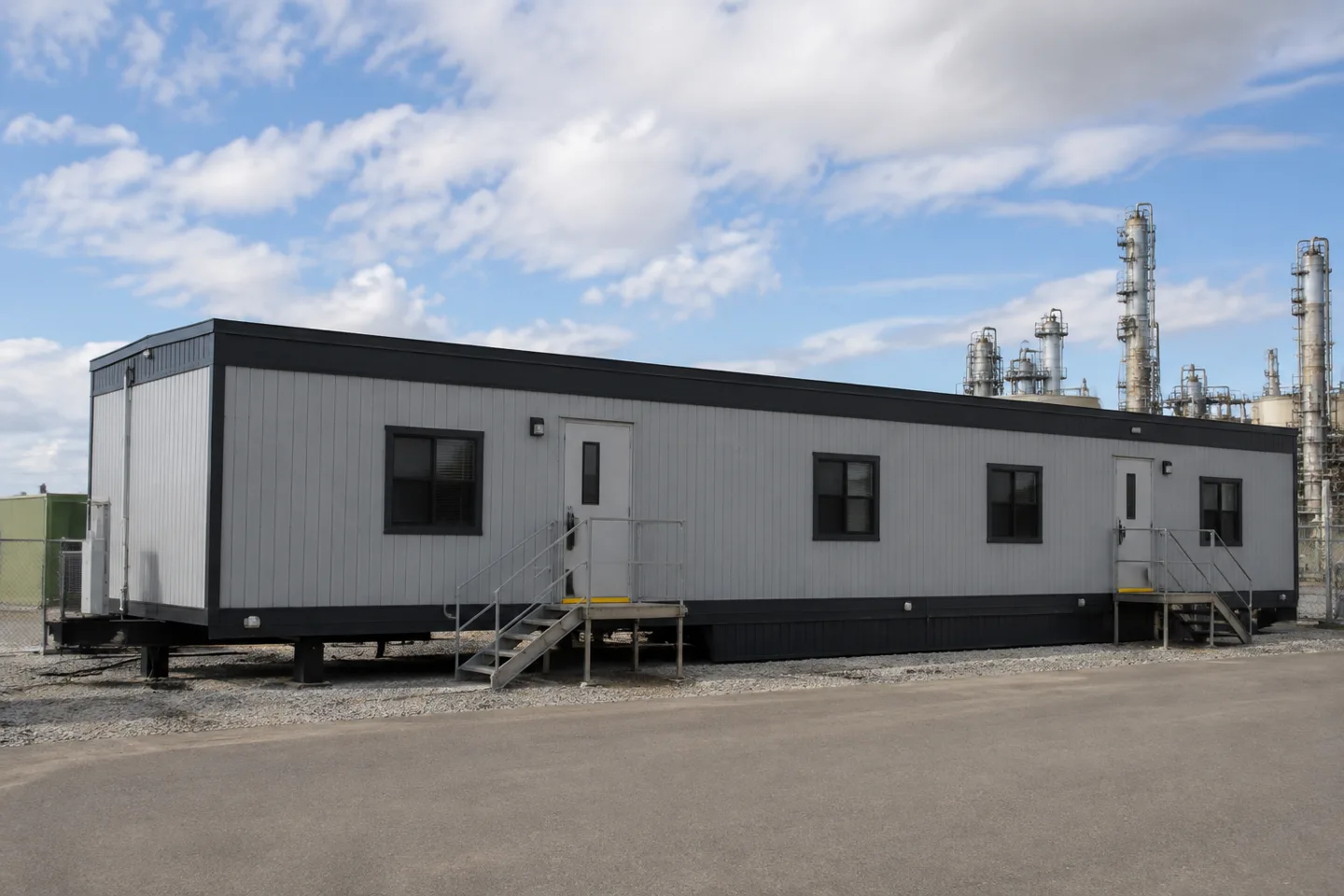 Mobile office or classroom building in a Kansas project setting