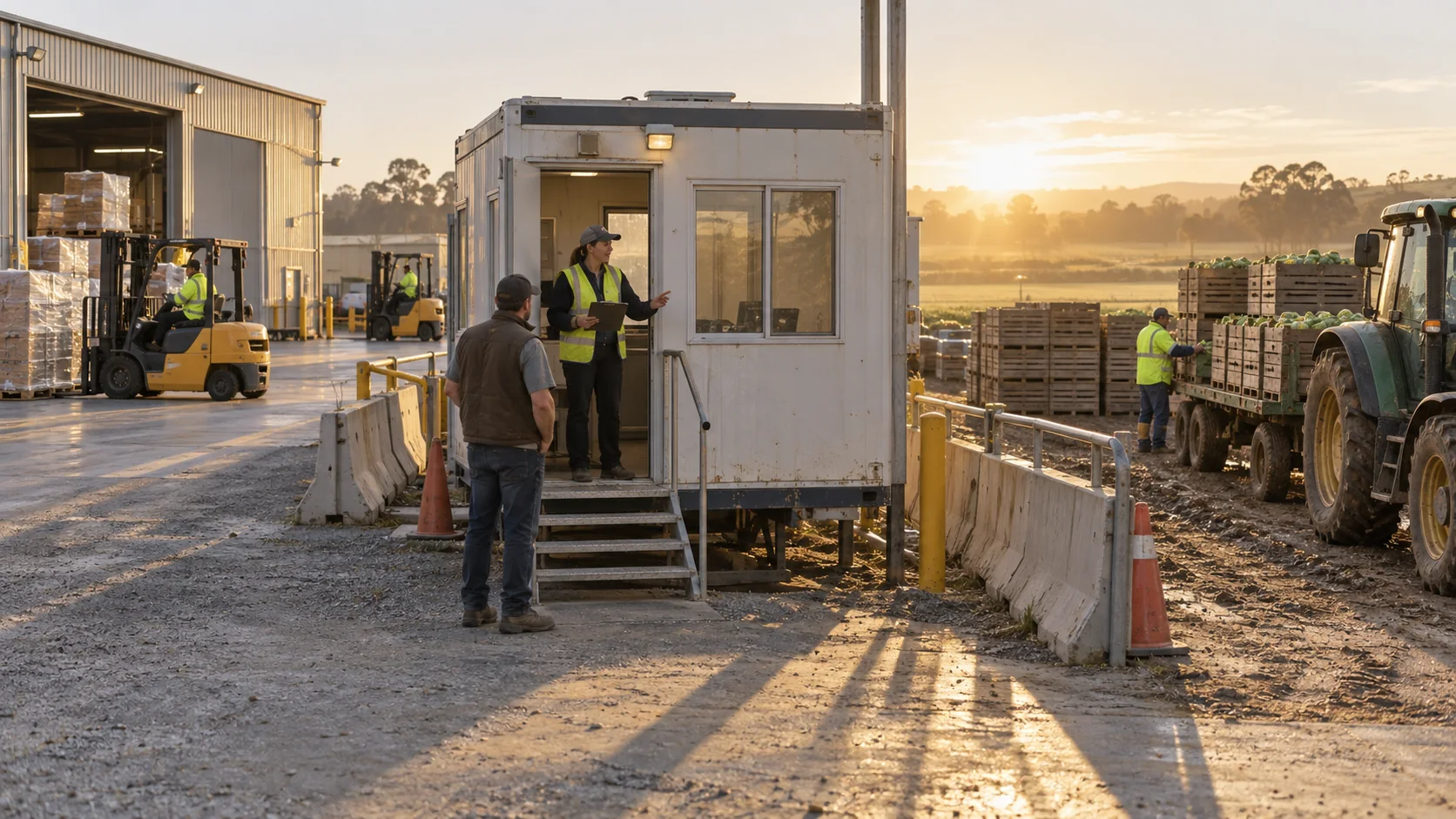 Mobile dispatch office supporting a busy logistics and agricultural yard