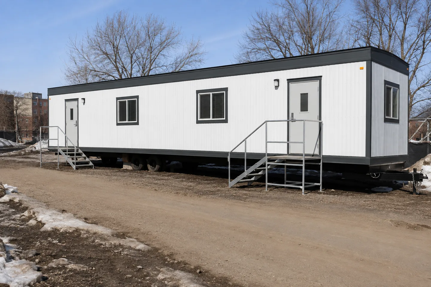 Mobile office or classroom building in a Minnesota project setting