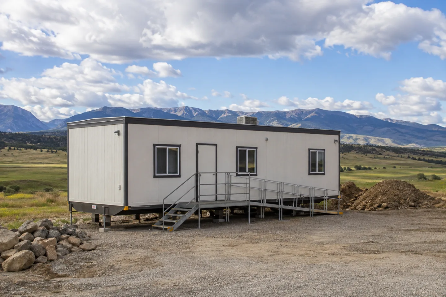 Mobile office or classroom building in a Montana project setting