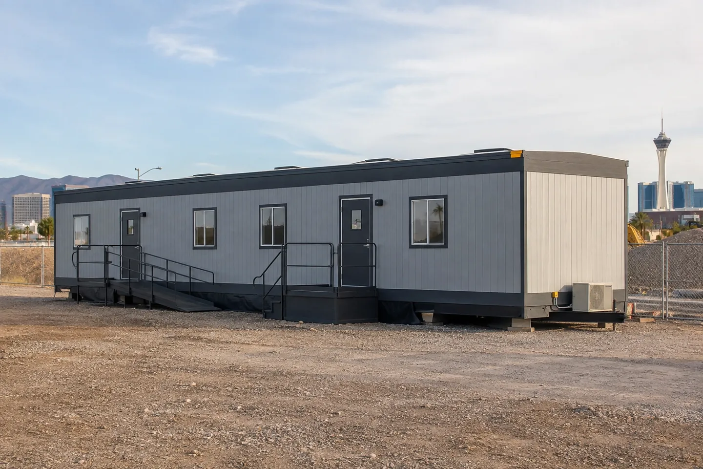 Mobile office or classroom building in a Nevada project setting