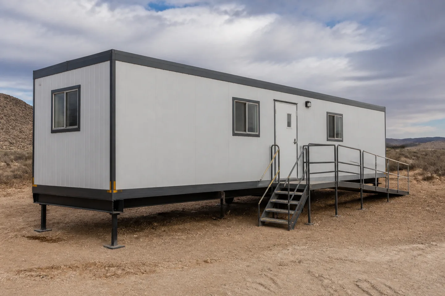 Mobile office or classroom building in a New Mexico project setting