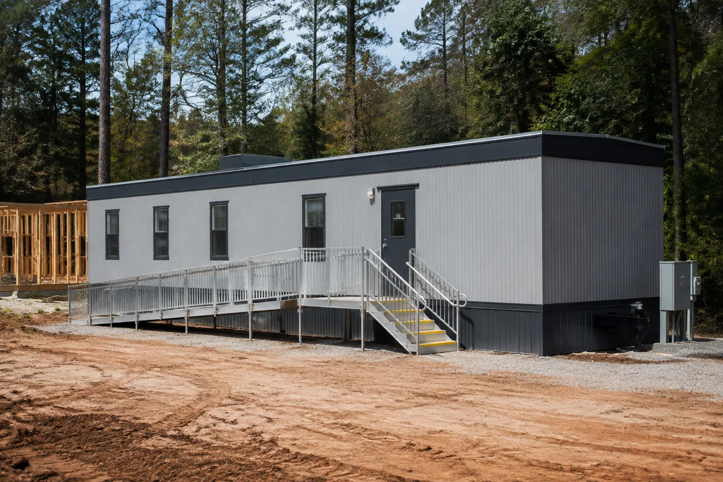 Mobile office or classroom building in a North Carolina project setting