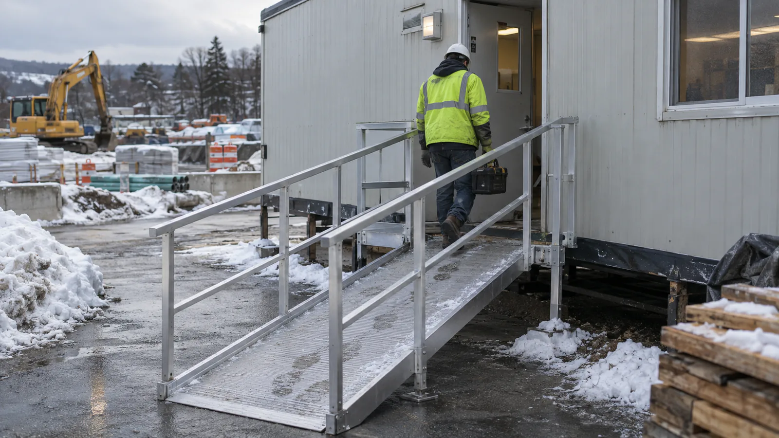 Winter access ramp and mobile office entrance