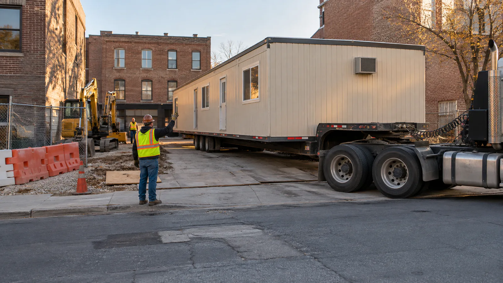 Mobile office delivery through a constrained urban site