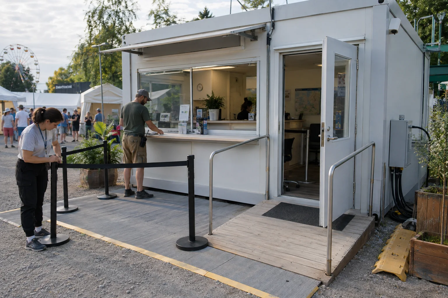 Seasonal customer service office at an outdoor retail site