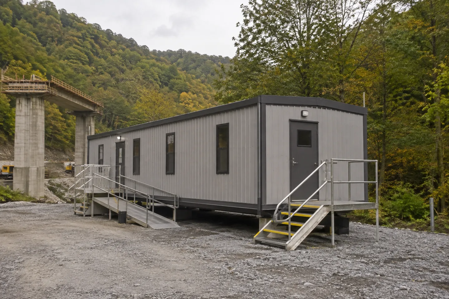 Mobile office or classroom building in a West Virginia project setting