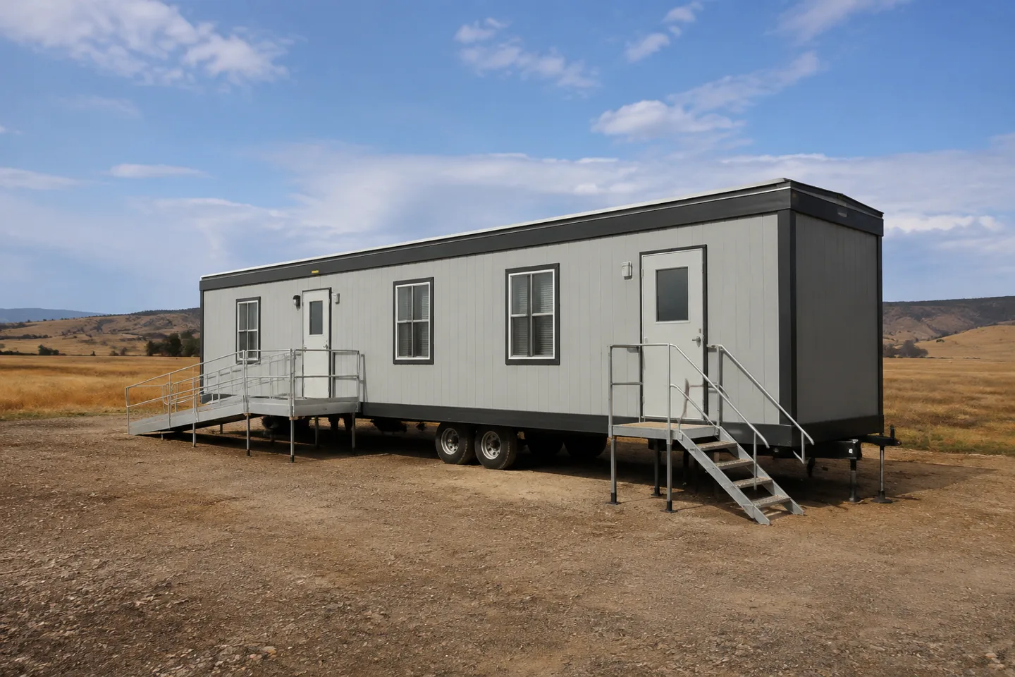 Mobile office or classroom building in a Wyoming project setting